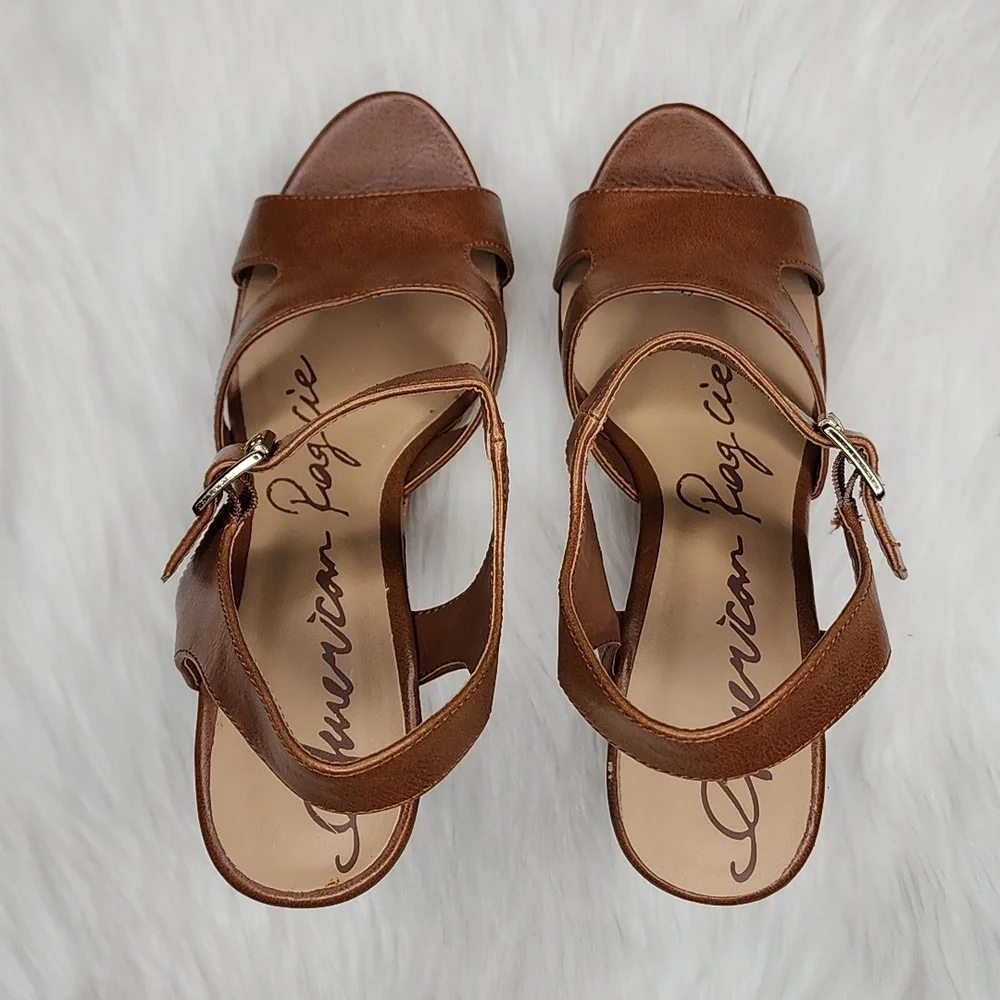 American Rag Rochelle Platform Wedge Sandals Cognac Smooth Cork